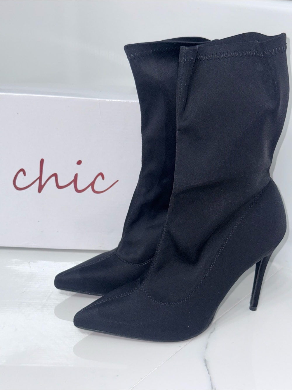 chic Black Pointed Stiletto Sock Boots